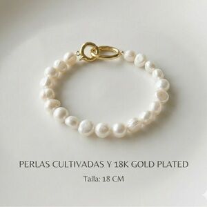 Cultured Pearl Bracelet with 18k Gold Plating - Size 18 cm